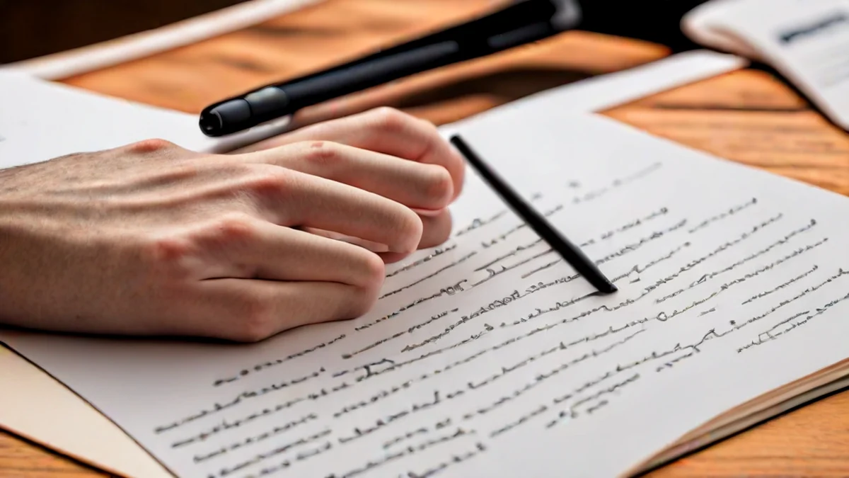 Person writing in a paper diary with a pen, notebook open, ink on paper.